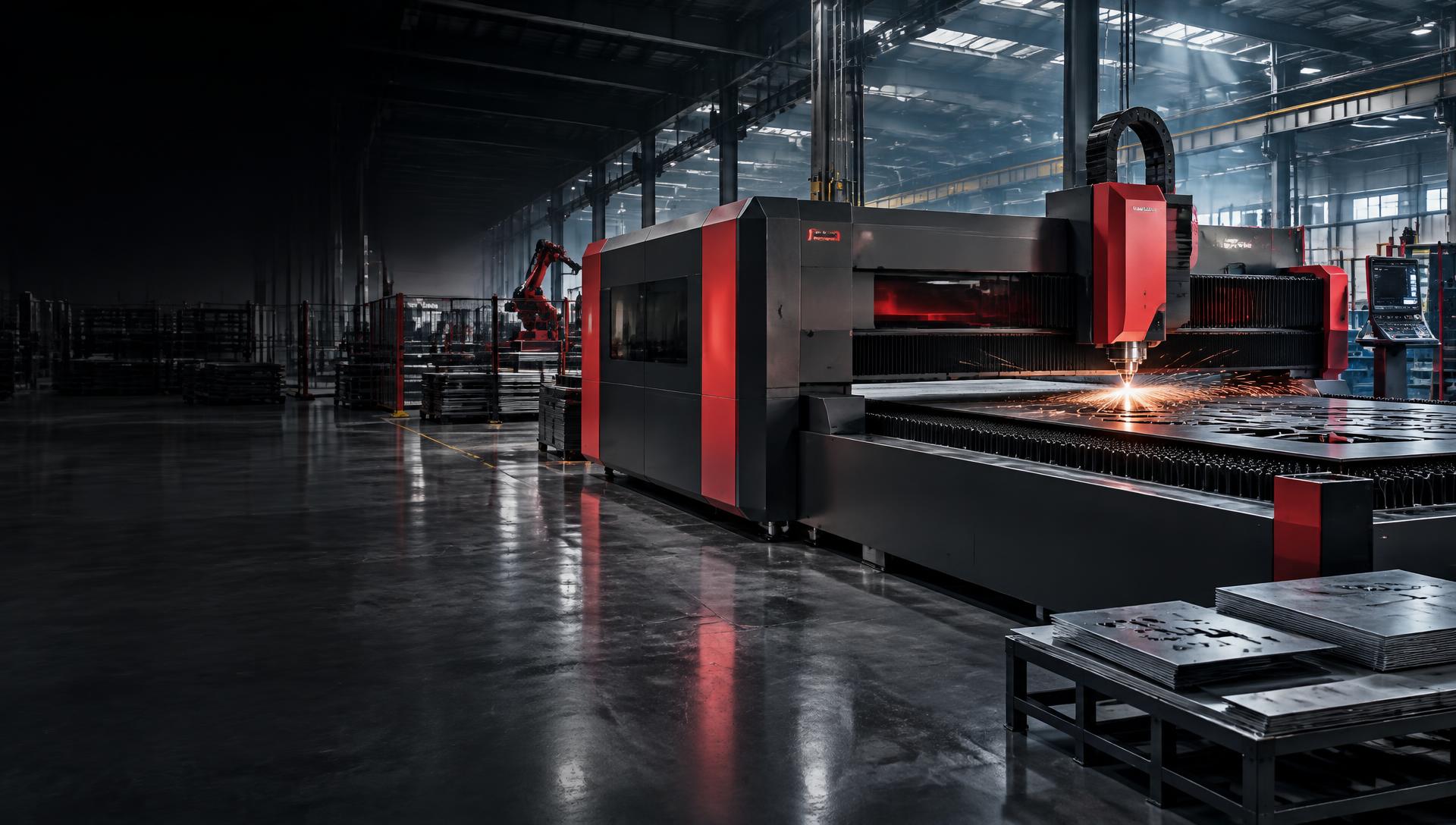 Máquina de corte a laser operando em ambiente industrial